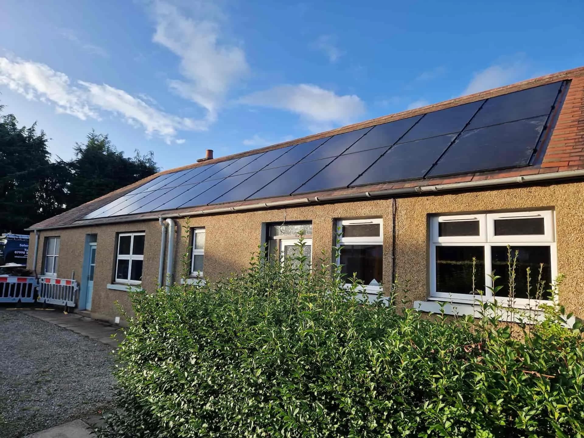 Completed in-roof solar panel installation on a renovated cottage in Doune